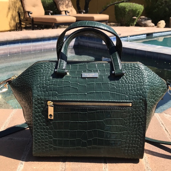 Kate Spade Green Crocodile Embossed Satchel
